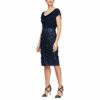 Alex Evenings Kurzes Kleid mit Schalenausschnitt, Ärmellos, Blau