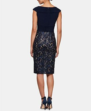 Alex Evenings Kurzes, knielanges Kleid mit V-Ausschnitt, Blau