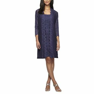 Alex Evenings Lange Jacke mit Spitzenkleid, Lila