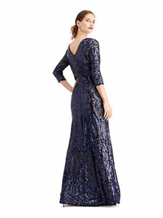 Alex Evenings Lange Paillettenkleid mit 3/4 Ärmeln, Blau