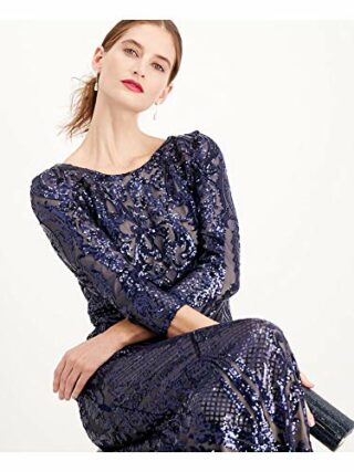 Alex Evenings Lange Paillettenkleid mit 3/4 Ärmeln, Blau