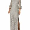Alex Evenings Langes Abendkleid mit durchgehender Spitze, Grau