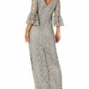 Alex Evenings Langes Abendkleid mit durchgehender Spitze, Grau