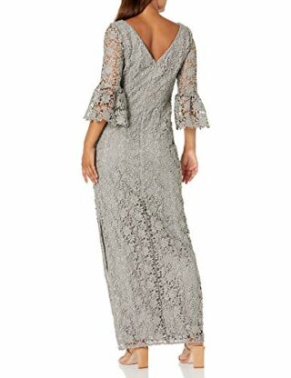 Alex Evenings Langes Abendkleid mit durchgehender Spitze, Grau