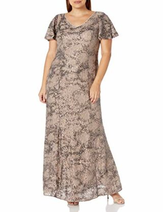 Alex Evenings Langes Abendkleid mit flatternden Ärmeln, Beige