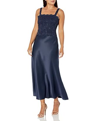 Alex Evenings Langes Kleid mit Satinrock, Blau