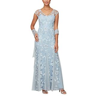Alex Evenings Langes Kleid mit Schal, Blau