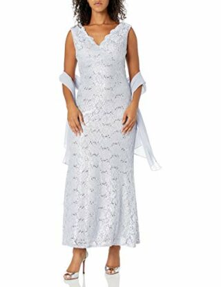 Alex Evenings Langes Kleid mit V-Ausschnitt, Ärmellos, Silber