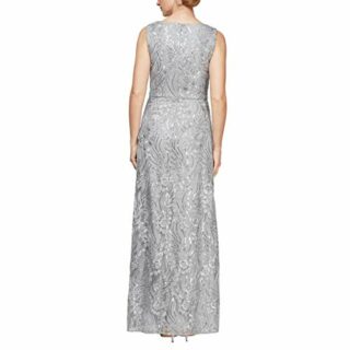 Alex Evenings Langes Kleid mit V-Ausschnitt, Ärmellos, Silber