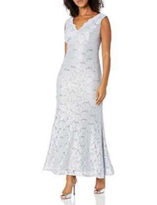 Alex Evenings Langes Kleid mit V-Ausschnitt, Ärmellos, Silber