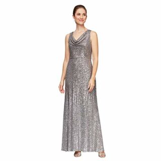 Alex Evenings Langes Paillettenkleid, Ärmellos, Silber