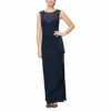Alex Evenings Langes Kleid mit Ausschnitt, Blau
