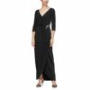 Alex Evenings Langes Samtkleid mit 3/4-Ärmel, Schwarz