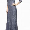 Alex Evenings Langes V-Ausschnitt Spitzenkleid, Grau