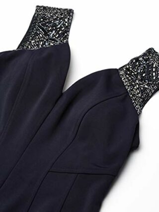 Alex Evenings Langes ausgestelltes Kleid mit perlenbesetzten Trägern, Blau