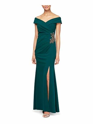Alex Evenings Langes, schulterfreies Kleid aus Crepe, Grün