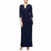 Alex Evenings Langes, seitlich gerafftes Kleid, Blau