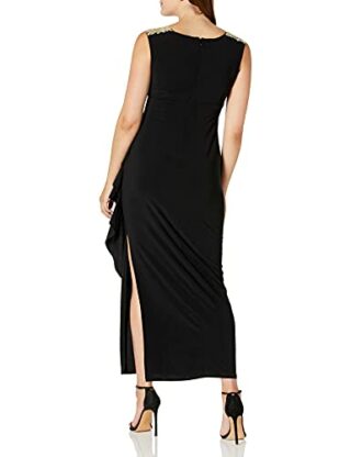 Alex Evenings Langes, seitlich gerafftes Kleid mit Flügelärmeln, Schwarz