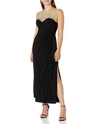 Alex Evenings Langes, seitlich gerafftes Kleid mit Flügelärmeln, Schwarz