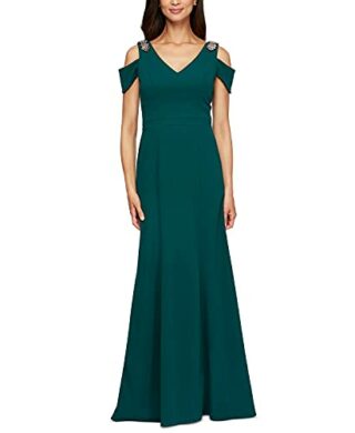 Alex Evenings Langes, verziertes Kleid aus Crepe, Grün