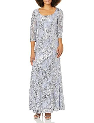 Alex Evenings Maxi-Kleid mit V-Ausschnitt und Spitze, Lila
