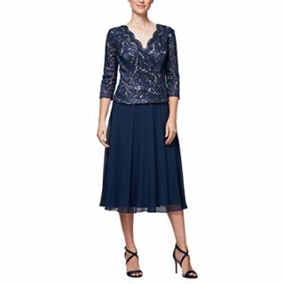 Alex Evenings Pailletten-Spitzenkleid, Blau