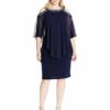 Alex Evenings Plus Size Cocktailkleid mit Popover Overlay, Blau