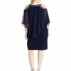 Alex Evenings Plus Size Cocktailkleid mit Popover Overlay, Blau