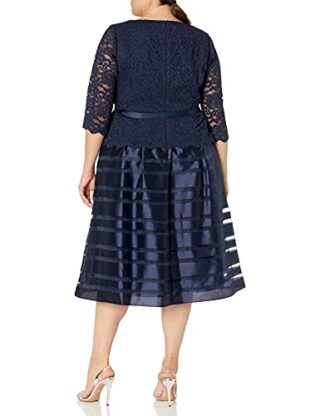 Alex Evenings Plus-Size Kleid in A-Linie mit Bindegürtel, Blau