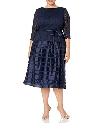 Alex Evenings Plus-Size Kleid in A-Linie mit Bindegürtel, Blau