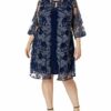 Alex Evenings Plus Size Midi-Etuikleid mit U-Ausschnitt, Blau