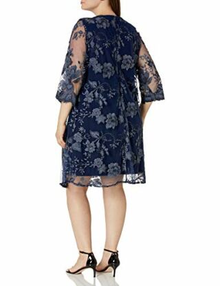 Alex Evenings Plus Size Midi-Etuikleid mit U-Ausschnitt, Blau