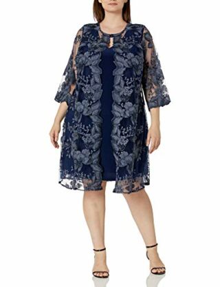 Alex Evenings Plus Size Midi-Etuikleid mit U-Ausschnitt, Blau