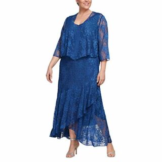 Alex Evenings Plus Size Tee-Länge Chiffonkleid mit Schal, Blau