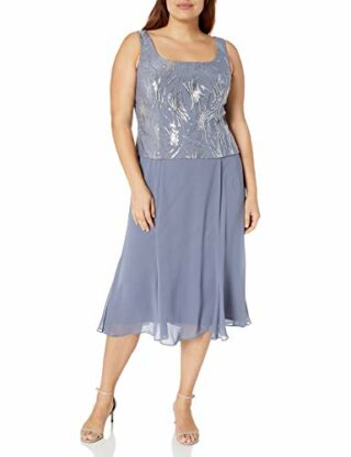 Alex Evenings Plus-Size Tee-Länge Mock Jackenkleid, Blau