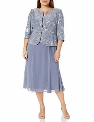 Alex Evenings Plus-Size Tee-Länge Mock Jackenkleid, Blau