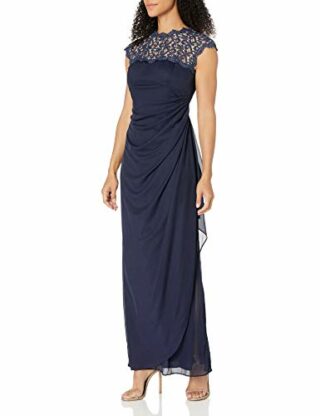 Alex Evenings Spitzenkleid Metallic Cutout, Blau