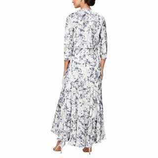 Alex Evenings Tee-Länge Chiffonkleid mit Schal, Weiß