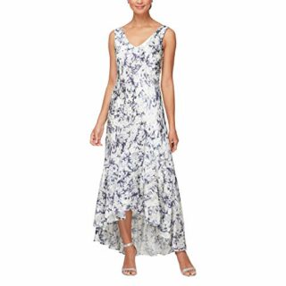Alex Evenings Tee-Länge Chiffonkleid mit Schal, Weiß