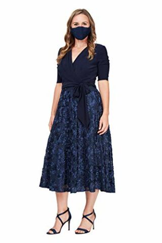 Alex Evenings Teelanges Abendkleid mit Blumendetails, Blau