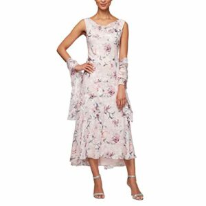 Alex Evenings Teelanges Chiffonkleid mit Schal, Pink
