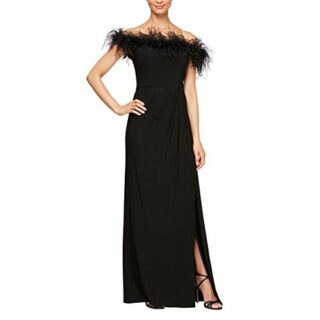 Alex Evenings langes schulterfreies Kleid, Schwarz