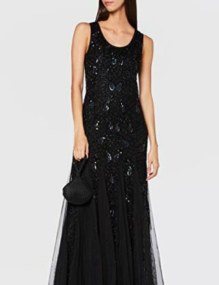 Amelia Rose Astra Verziertes Maxikleid Abendkleid, Schwarz