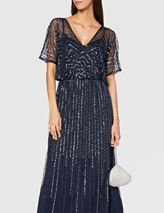 Amelia Rose Daphne Verziertes Maxikleid mit kurzen Ärmeln, Blau