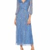 Amelia Rose Grainne Verziertes Midikleid mit langen Ärmeln, Blau