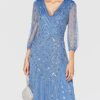 Amelia Rose Grainne Verziertes Midikleid mit langen Ärmeln, Blau