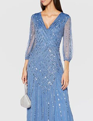 Amelia Rose Grainne Verziertes Midikleid mit langen Ärmeln, Blau