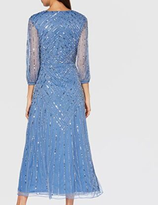 Amelia Rose Grainne Verziertes Midikleid mit langen Ärmeln, Blau