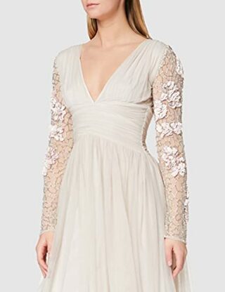 Amelia Rose Maxikleid mit verzierten Ärmeln, Cocktailkleid, Grau