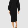 Armani Exchange Lässiges Abendkleid mit langen Puffärmeln, Schwarz